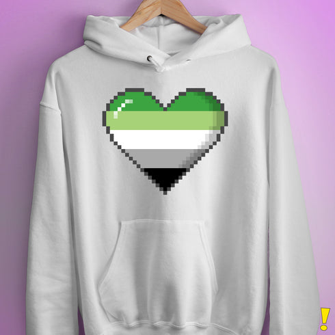 Aromantic Pride 8-Bit Pixel Heart Hoodie - White